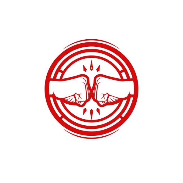 Yumruk darbesi logo vektör dairesi simgesi simgesi iki el dövüşçüsü yumruk yumruğa çarpışma