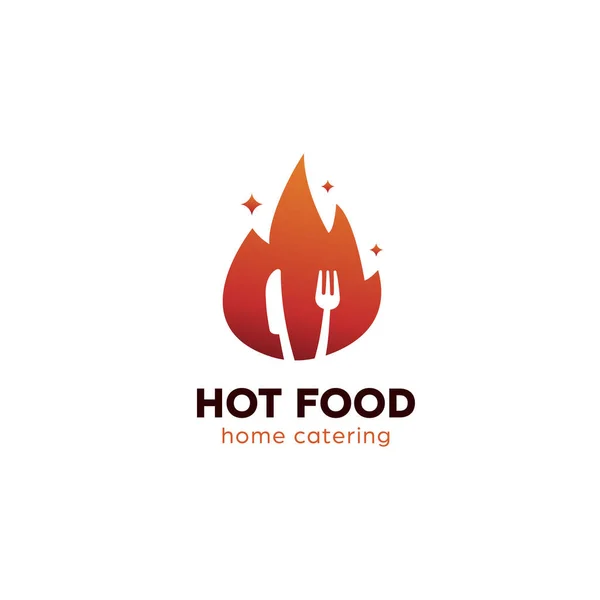 Logo Nourriture Chaude Avec Fourchette Feu Flamme Symbole Icône Couteau — Image vectorielle