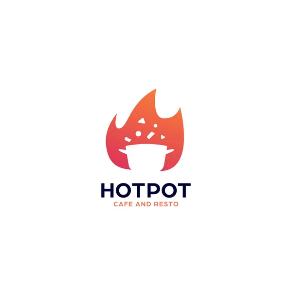 Sıcak Yemek Tenceresi Baharatlı Restoran Yemek Logosu Sembolü Ateş Resimli — Stok Vektör