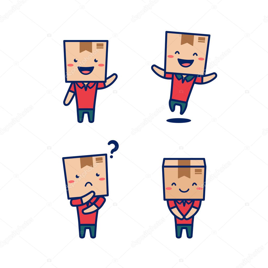 Package cardboard parcel box man character people with box head as delivery express courier mascot vector