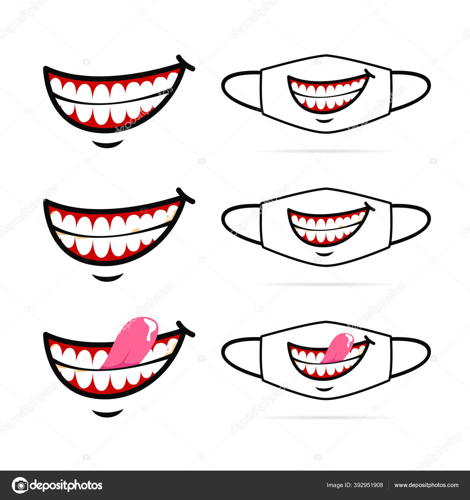 Funny Evil Smile Show Teeth Cartoon Face Mask Design Set Vector Image By C Abdie Vector Stock