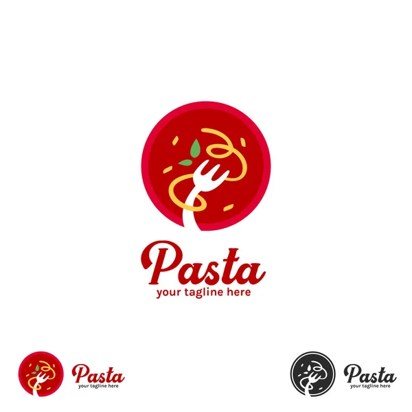 Logo Pasta Spageti Dengan Simbol Ikon Bentuk Bulat Piring Garpu - Stok Vektor