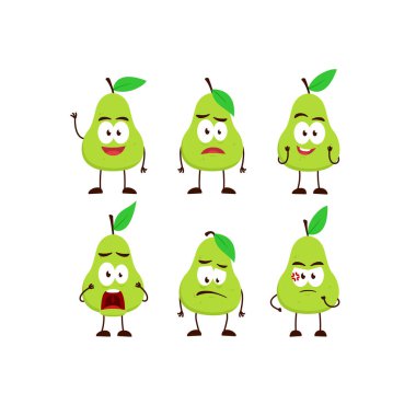 Armut avokado meyve karakteri maskot pozu insancıllaştırılmış komik ifade stye