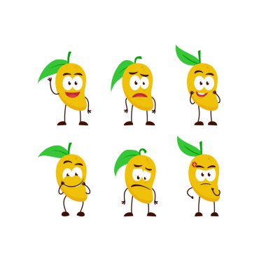 Mango meyve karakteri çizgi film maskotu pozu insancıl bir ifade biçimi oluşturdu.