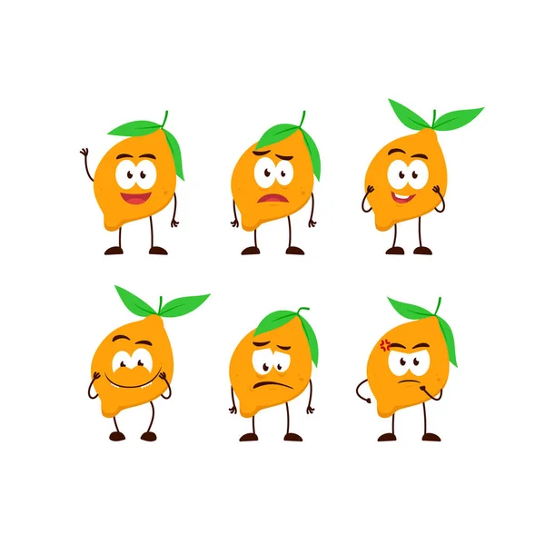 Limone Frutta Personaggio Cartone Animato Mascotte Posa Set Umanizzato Divertente — Vettoriale Stock