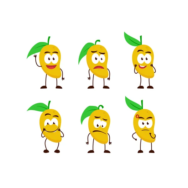 Mango Frutta Personaggio Cartone Animato Mascotte Posa Set Umanizzato Divertente — Vettoriale Stock