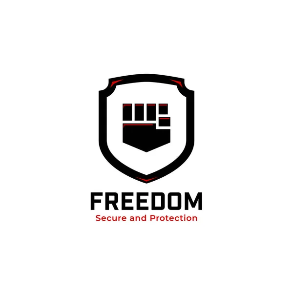 Bold Escudo Seguro Protección Logo Con Puño Mano Libertad Icono — Vector de stock