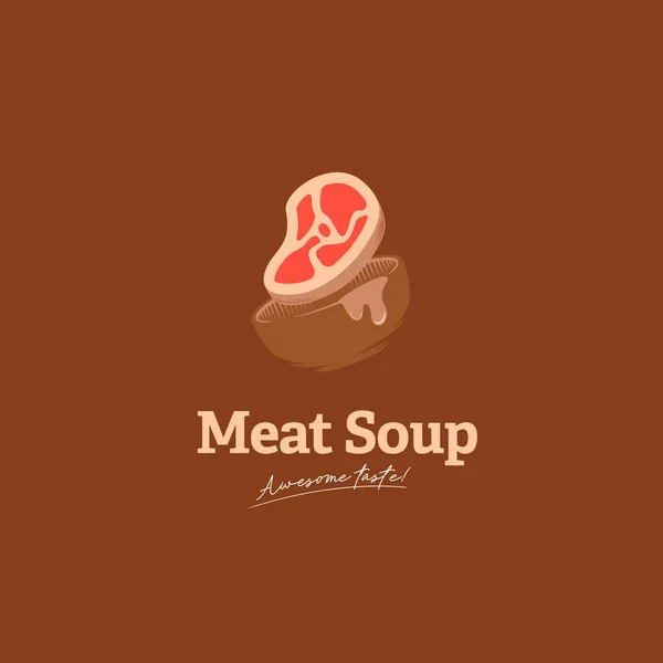 Genial Geschmack Fleischsuppe Logo Symbol Mit Schüssel Und Fleisch Illustration — Stockvektor