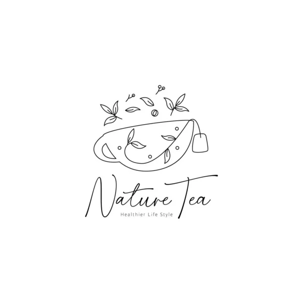 Nature Herbal Tea Logo Leaf Flower Decoration Vector Icon Symbol — Stock Vector