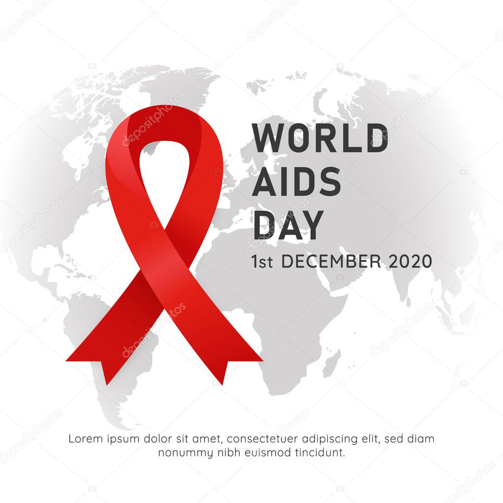 World Aids hiv day event poster with red ribbon symbol and white background world map vector illustration
