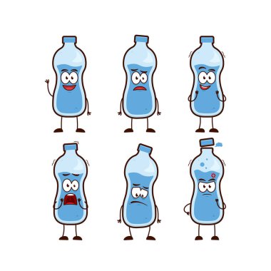 Maden suyu şişesi karakteri maskot maskot maskot ifadesi şirin komik bir poz verir.