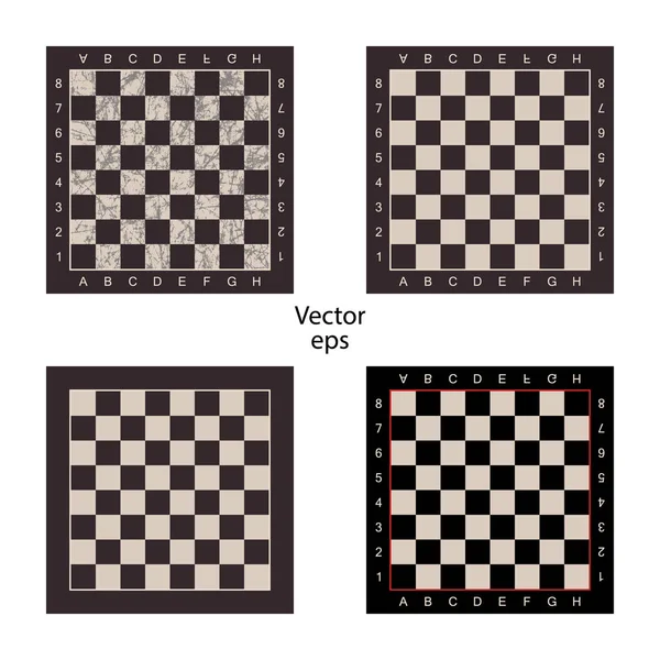 Vier Leere Schachbretter Auf Isoliertem Weißen Hintergrund Grunge Effekt Kratzer — Stockvektor
