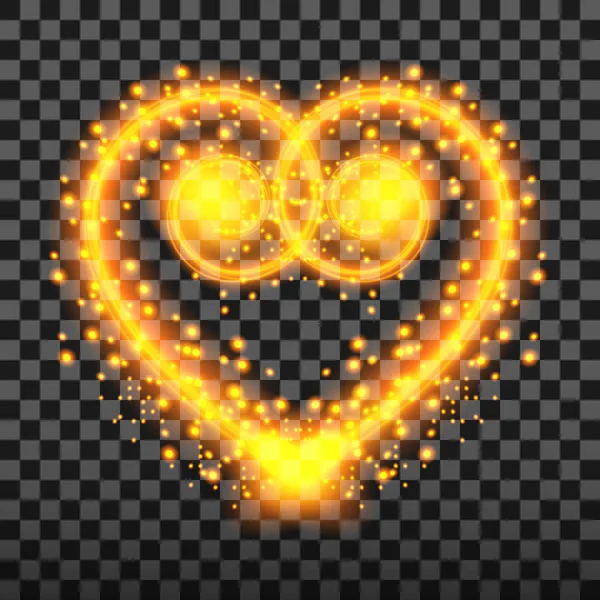Speciální Světelný Efekt Srdce Jisker Golden Průhledné Pozadí Vektorové Ilustrace — Stockový vektor