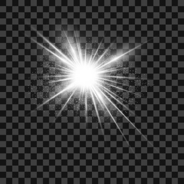 Beyaz parlak ışığı yanıp söner. İzole şeffaf arka plan üzerinde. Vektör. EPS 10.