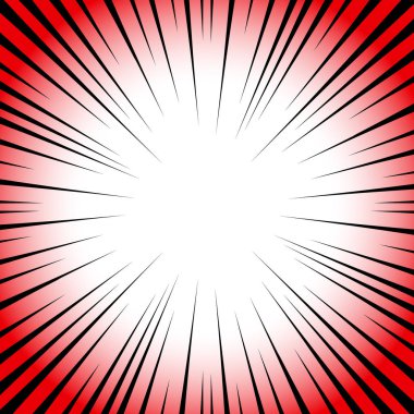 Radyal çizgiler kırmızı bir arka plan ve beyaz bir arka plan üzerinde. Çizgi roman hız, patlama. Grafik tasarım için vektör çizim. EPS 10.