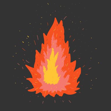 Karanlık bir arka plan üzerinde ateş. Vektör yaratıcı çizim bir alevle kıvılcım. EPS 10.