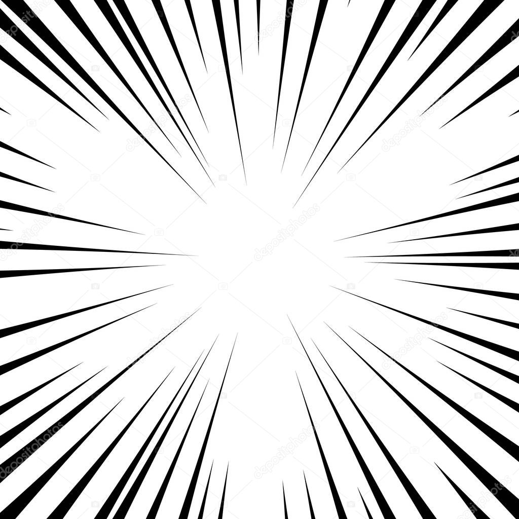 Background radial lines on a white background. Comic book speed, explosion. Vector illustration for graphic design. Eps 10.