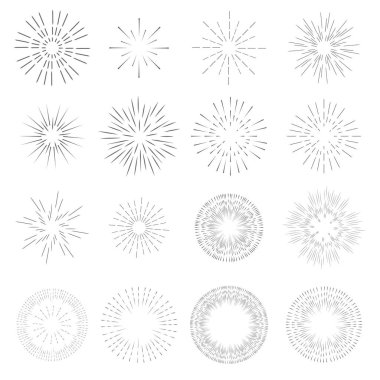 Vintage Sunburst. Şablon tasarım koleksiyonu. Hafif seri çekim ışınları. Retro bir yıldız vektör.