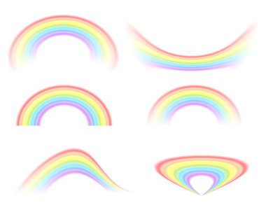 Gökkuşağı, izole beyaz zemin üzerine farklı seçenekler yelpazesi. Vektör çizim tasarımınız için. Sona erdi yağmur sembolü. EPS 10.