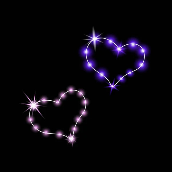 Corazones Brillantes Signo Neón Signo Neón Retro Corazón Violeta Sobre — Archivo Imágenes Vectoriales