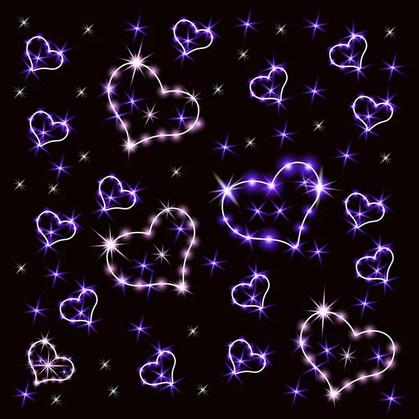 Shining Hearts Retro Neon Sign Heart Violet Dark Background Ready — Stock Vector