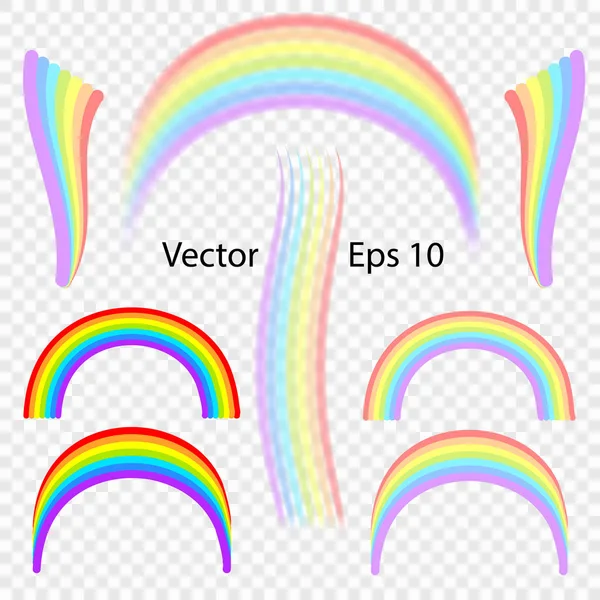 透明な背景に虹 さまざまな形や繊細なカラー パレットにあるアーチ状の虹の効果 夏の風物詩のベクター イラストです Eps — ストックベクタ
