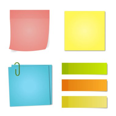 Multicolored sets of notes of different shapes on white isolated background. Notes with the effect of shadows. Vector. Eps 10. clipart