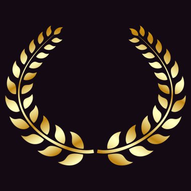 Siyah arka plan üzerine izole altın defne çelengi. Zafer, zafer sembolü. Tasarımınız için vektör öğesi. EPS 10.