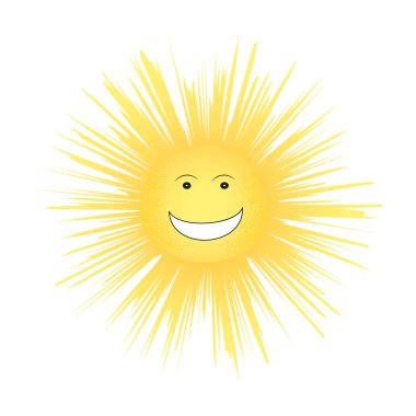 Vektör güneş izole arka plan üzerinde gülüyor. Bir çocuğun bir gülen yüz çiziminin. Güneş yaz, geri kalan kavramdır. EPS 10.