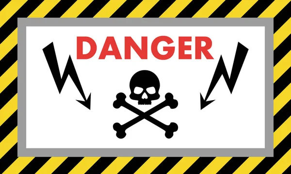 Pericolo Alta Tensione Segnale Avvertimento Con Disegno Del Cranio Freccia — Vettoriale Stock