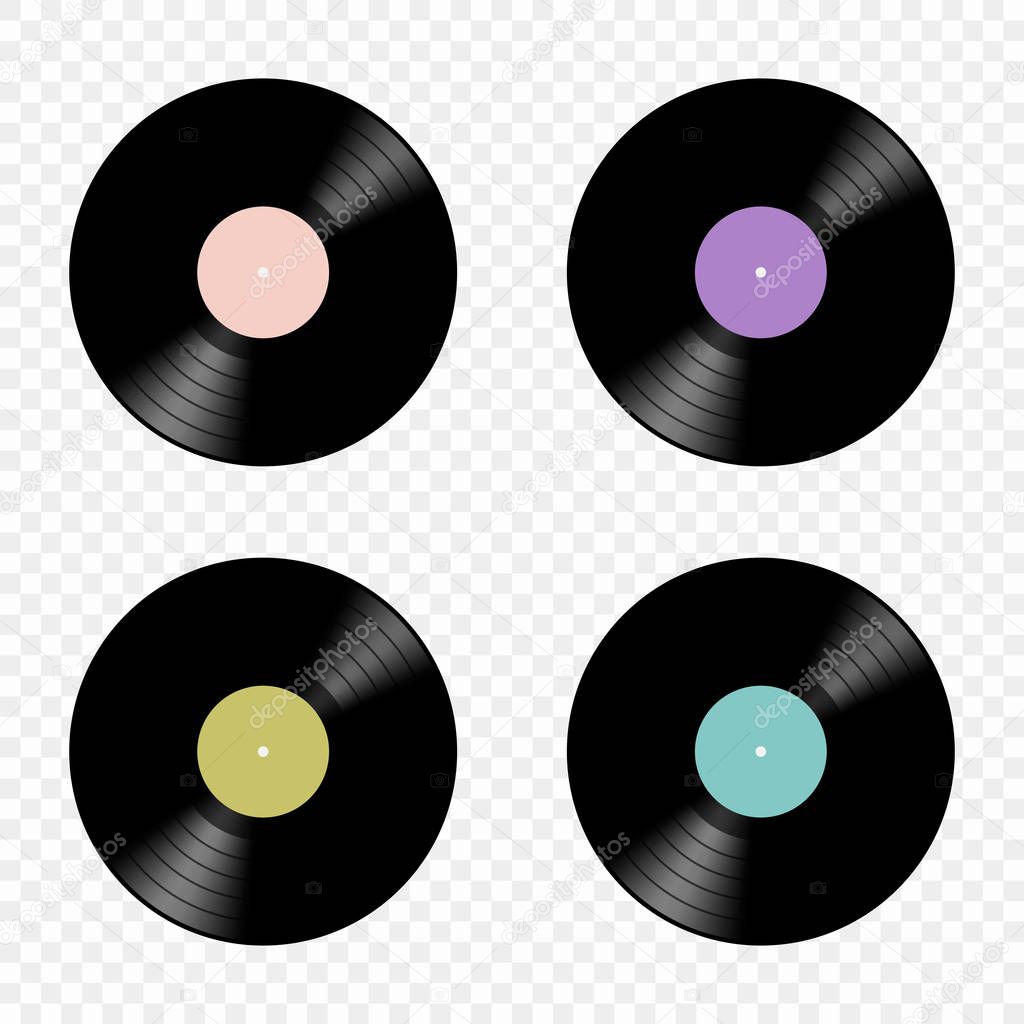 Vector set of retro music vinyl records flat icons isolated on a transparent background. Elements for your design. Eps 10.