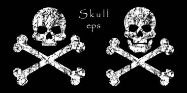 Grunge kemiklerin izole koyu arka plan üzerinde. Kafatası ölüm, uyarı, tehlike ya da zehir, simge düz. Vektör öğesi. EPS.
