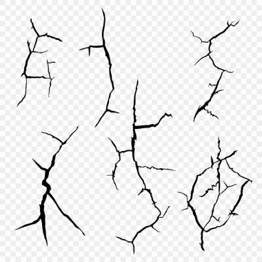 Vector set of cracks in the surface. The elements of a fault in the earth, isolated on a transparent background. Eps. clipart
