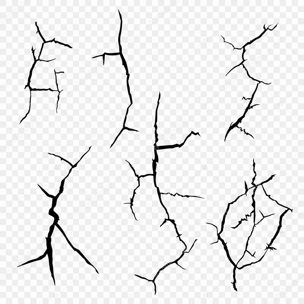 Vector set of cracks in the surface. The elements of a fault in the earth, isolated on a transparent background. Eps.