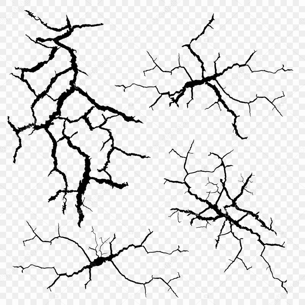 Vector set of cracks in the surface. The elements of a fault in the earth, isolated on a transparent background. Eps.