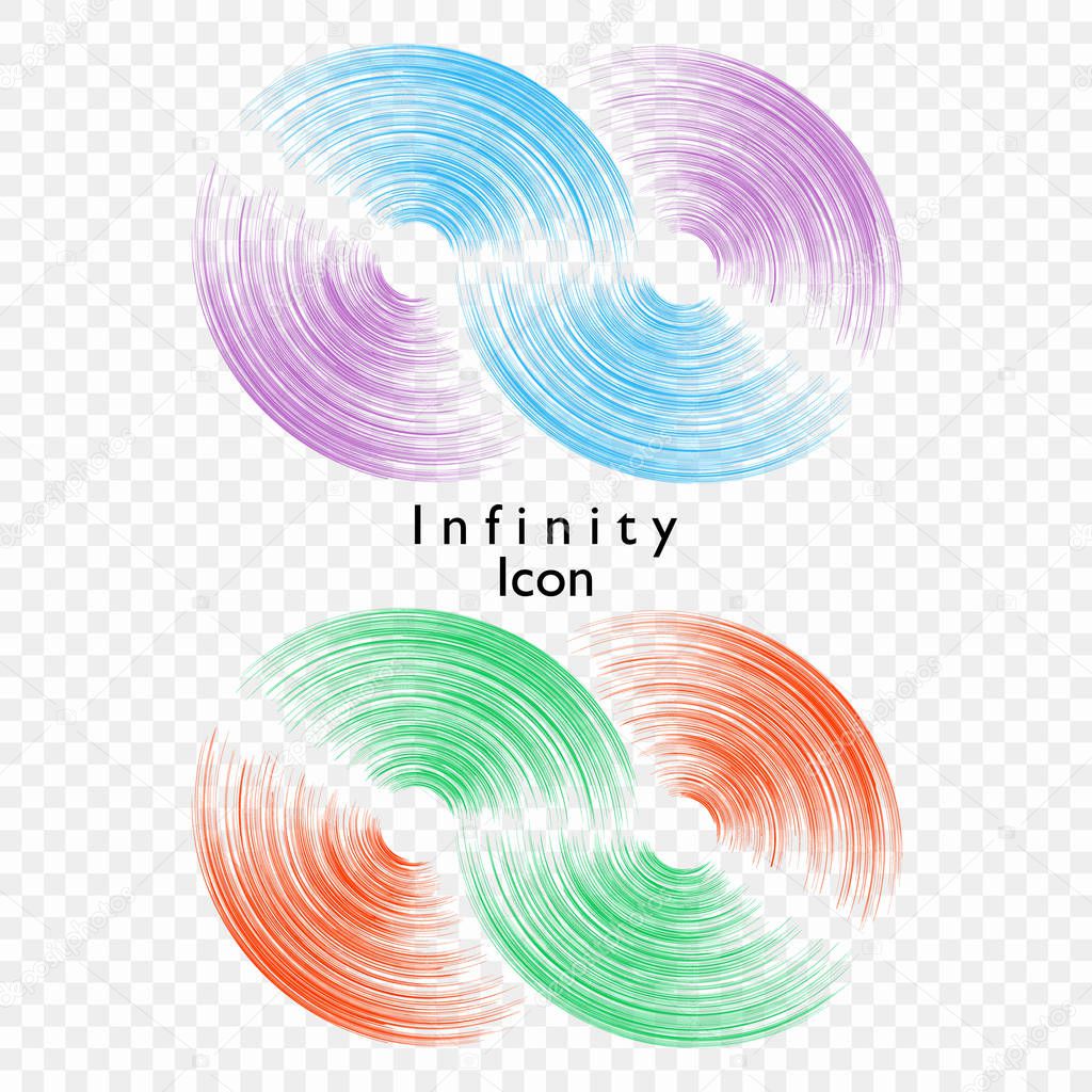 Vector illustration of infinity on transparent background. Template for logo, symbol, emblem. Design element for poster, cover, business card, invitation, card or web. Eps.