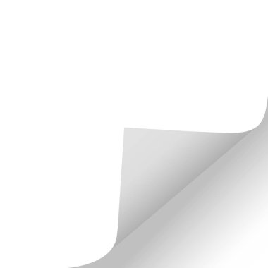 Alt sağ kenarından boş kağıda bir gölge ile sayfayı kaydırın. Beyaz kağıt etiket. İleti, tasarım ve iş projeleri reklam için vektör çizimler.