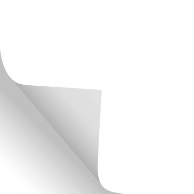 Alt sol kenarından boş kağıda bir gölge ile sayfayı kaydırın. Beyaz kağıt etiket. İleti, tasarım ve iş projeleri reklam için vektör çizimler.