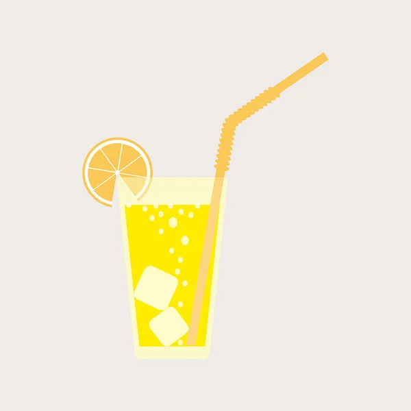 Стакан лимонада, содовую со льдом. Лимонный сок. Стакан лимонного коктейля с соломинкой. Векторная иллюстрация на светлом фоне . — стоковый вектор