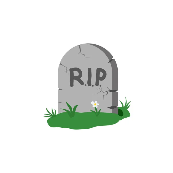 Sírkő, fű és virág, alatta a felirat Rip. Design elem elszigetelt világos háttér. — Stock Vector