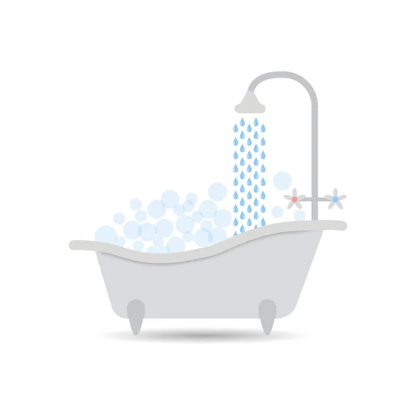 Küvet simgesi ile akan su ve kabarcıklar köpük dolu. Banyo vektör hafif bir arka plan üzerinde izole maddenin, bir banyo, sauna öğesi web tasarım için simge.