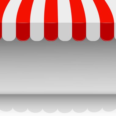 Mağaza çizgili tente. kırmızı ve beyaz çadır vektör düzeni, metin için yer ile gösteren resim.