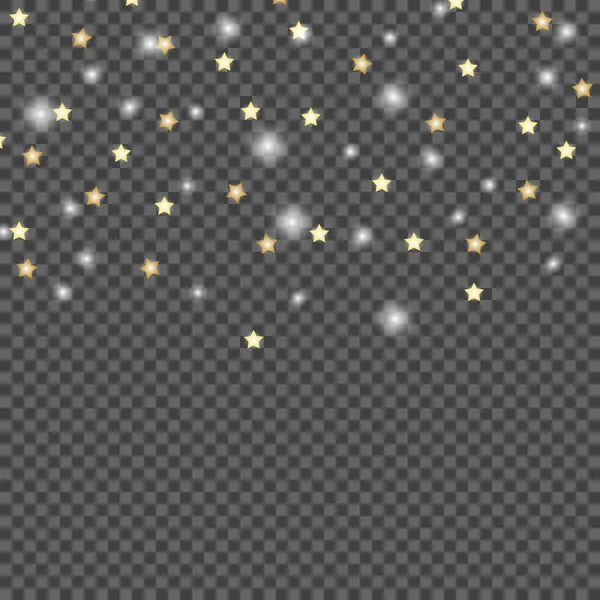 Diseño simple de estrellas que caen sobre fondo oscuro y transparente aislado. Plantilla ilustrativa vectorial . — Archivo Imágenes Vectoriales
