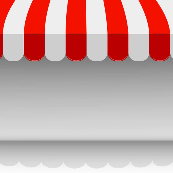 Mağaza çizgili tente. kırmızı ve beyaz çadır vektör düzeni, metin için yer ile gösteren resim. — Stok Vektör