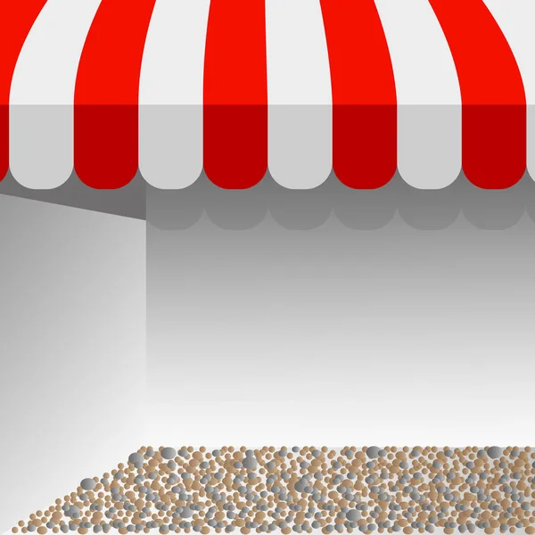 Armazene toldo listrado. ilustração de layout de vetor de tenda vermelho e branco com espaço para o seu texto . —  Vetores de Stock