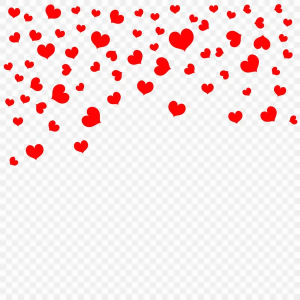 Kelopak jantung merah jatuh terisolasi pada latar belakang transparan, pola. Hari Valentine, jantung confetti. Ilustrasi vektor . - Stok Vektor