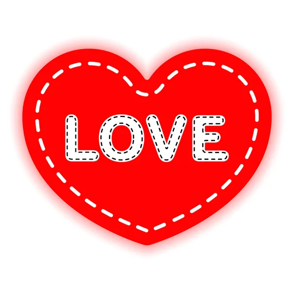 Corazón rojo cosido con hilo blanco y la palabra amor. El concepto de San Valentín, reconocimiento. Elemento de diseño vectorial aislado sobre fondo claro . — Archivo Imágenes Vectoriales