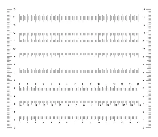 Establecer escalas de medición para la regla escolar. Diferentes variaciones de las mediciones métricas en centímetros. Elementos de diseño vectorial sobre fondo aislado . — Vector de stock