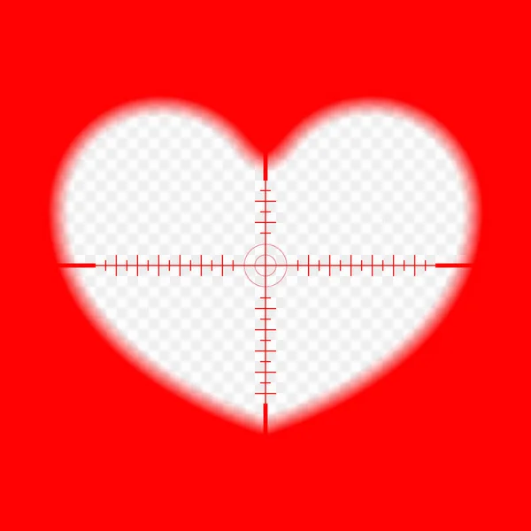 Heart with a target. The goal of love. The Cupid concept takes aim, chooses the target, the sight of the angel of love. Vector pattern element, isolated on transparent background. — Stock Vector