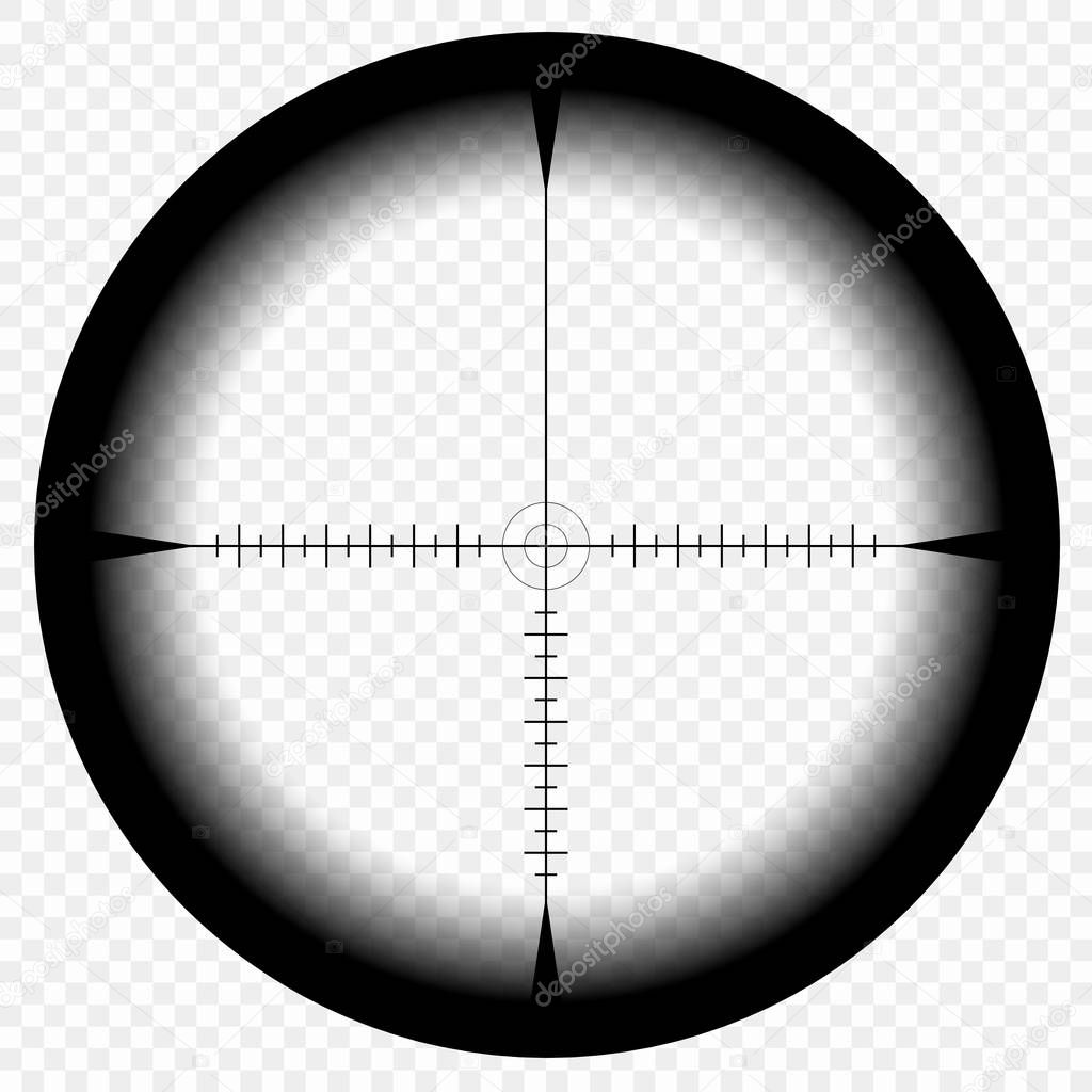 Sniper scope template, with measurement marks on isolated background. View through the sight of a hunting rifle. The concept of aiming, the search for the main goal.
